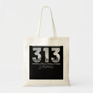 Tote Bag Detroit 313 Area Code Skyline Michigan Vintage