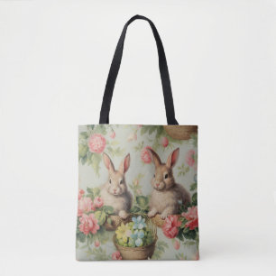 Tote Bag Deux Bonnets De Pâques Adorables Assis Parmi Les F