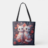 Tote Bag Deux chatons blancs et fleurs (Dos)
