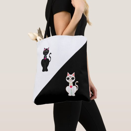 Tote Bag Deux chats mignons en noir et blanc (De près)
