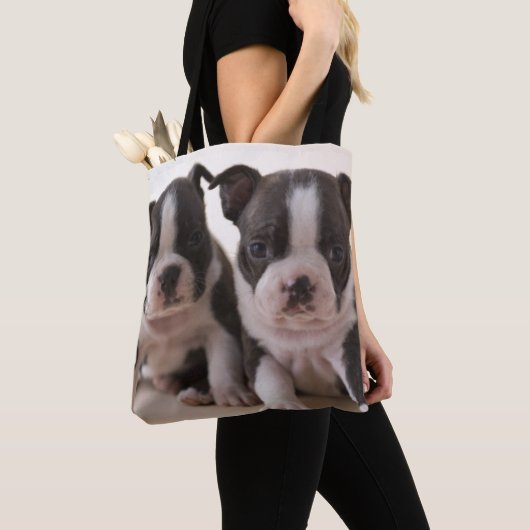 Tote Bag Deux chiots de Boston Terrier (De près)