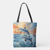 Tote Bag Deux dauphins de saut artistique Coucher de soleil (Dos)