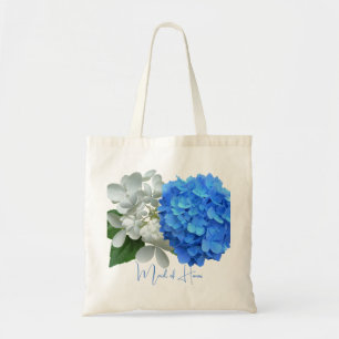 Tote Bag Deux Hydrangées Bleues Nom personnalisé Fourre-tou