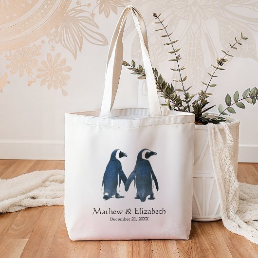 Tote Bag Deux mariage romantique mignon des pingouins |