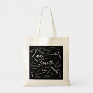 Tote Bag Deux noms couple motif monogramme noir gris blanc