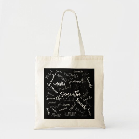 Tote Bag Deux noms couple motif monogramme noir gris blanc (Devant)