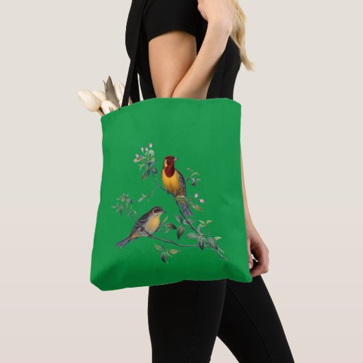 Tote Bag Deux oiseaux sur des branches de fleurs, (De près)