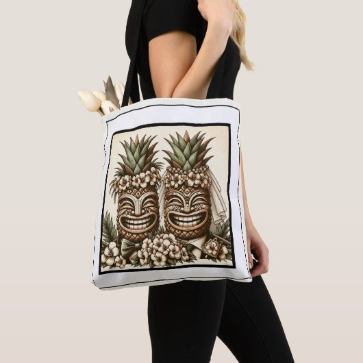 Tote Bag Deux pièces Gay Ananas Tiki Head Mariage rétro (De près)