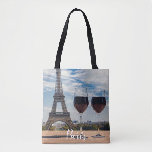 Tote Bag Deux verres de vin avec la tour Eiffel (Devant)
