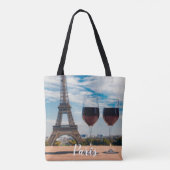 Tote Bag Deux verres de vin avec la tour Eiffel (Dos)