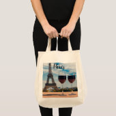 Tote Bag Deux verres de vin avec la tour Eiffel (Devant (produit))
