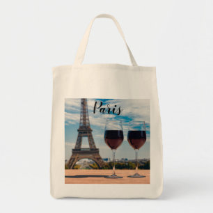 Tote Bag Deux verres de vin avec la tour Eiffel