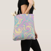 Tote Bag Déversement - rose pastel, jaune, violet et vert (De près)