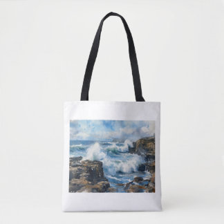 Tote Bag Devils Churn Waves Against Rocks, 