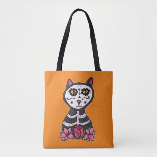 Tote Bag Dia de Las Muertos Chat Halloween Design Grand Fou (Devant)