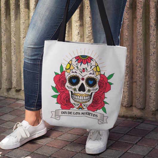 Tote Bag Dia de Los Muertos Floral Sugar Crâne
