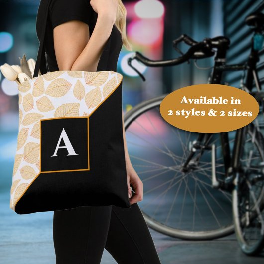 Tote Bag Diagonale de Motif de feuille jaune or monogramme