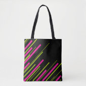Tote Bag Diagonales en vert citron, rose et noir (Devant)