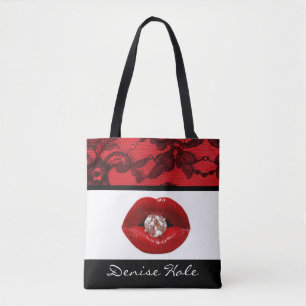 Tote Bag Diamant de la lèvre rouge noire