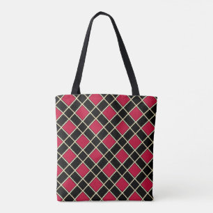 Tote Bag Diamant Élégant en Noir & Rouge