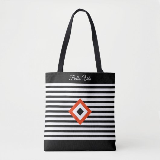 Tote Bag Diamant triple moderne sur bandes noir et blanc (Devant)