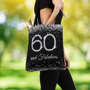 Tote Bag Diamants 60 fabuleux anniversaire noir argent élég