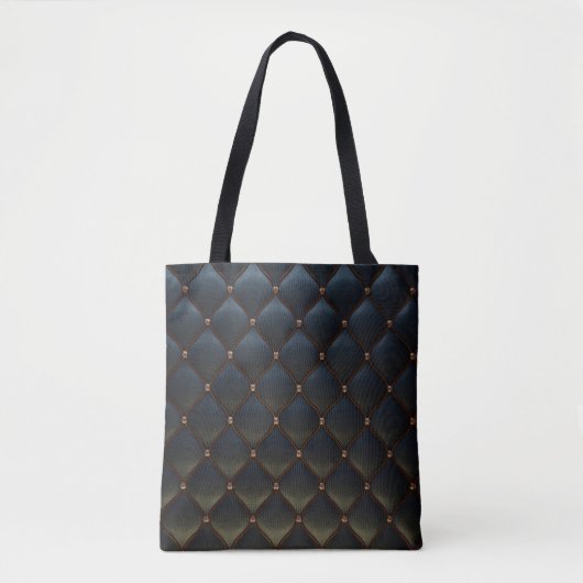 Tote Bag Diamants de fil doré en cuir noir (Devant)