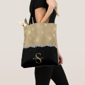 Tote Bag Diamants Monogramme Or Luxe Noir Sophistiqué (De près)