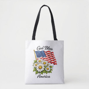 Tote Bag Dieu bénisse l'Amérique Drapeau américain et margu