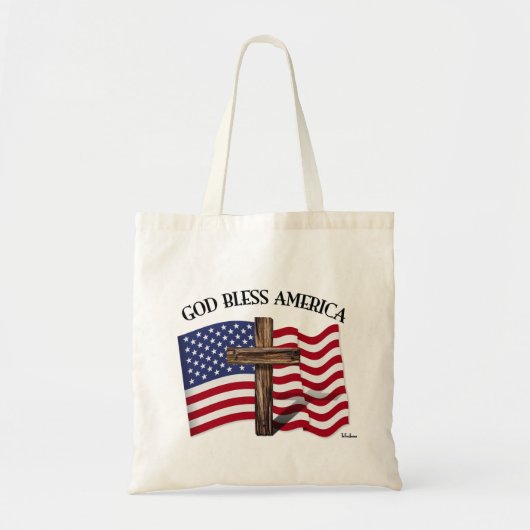 Tote Bag DIEU BLESS AMERICA avec croix robuste et drapeau U (Devant)