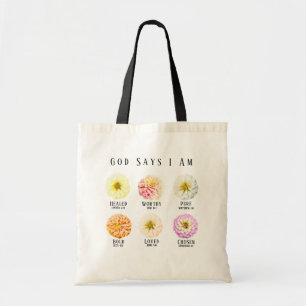 Tote Bag Dieu dit que je suis affirmation Floral pastel