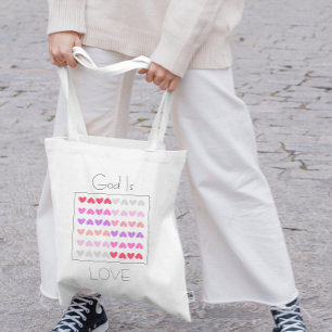 Tote Bag Dieu est Amour 1 Jean 4:8 Motif Cœur Rose