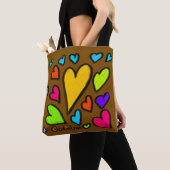 Tote Bag Dieu est Amour avec Coeurs Brown (De près)