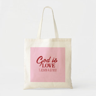 Tote Bag Dieu est Amour Bible Verse Foi chrétienne Rose