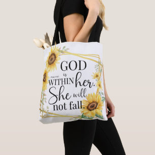 Tote Bag Dieu est en elle - Psaume 46:5 Sunflower Christian