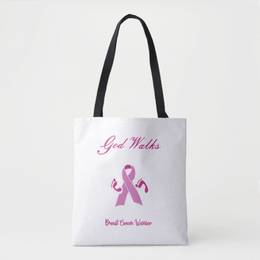 Tote Bag Dieu marche à côté de moi Sensibilisation au cance (Devant)