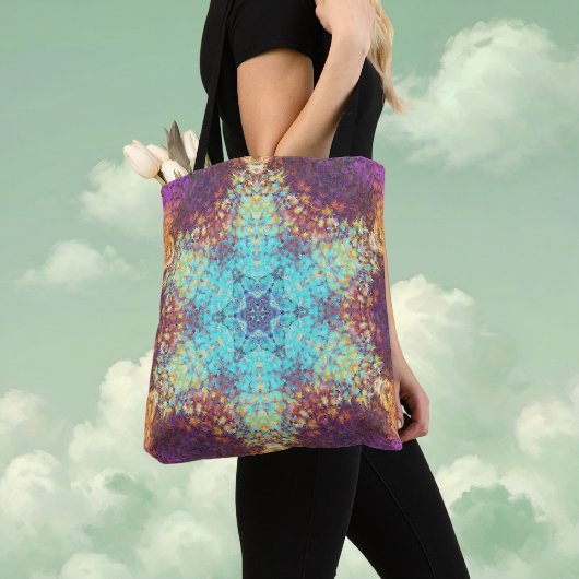 Tote Bag Digital Mandala bleu jaune et violet