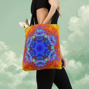 Tote Bag Digital Mandala bleu orange et jaune