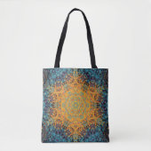 Tote Bag Digital Mandala jaune bleu et rouge (Devant)