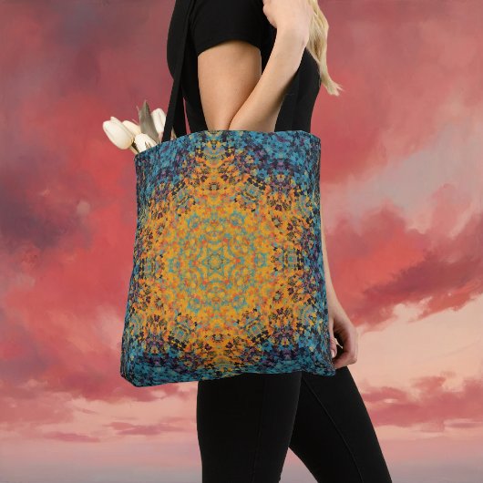 Tote Bag Digital Mandala jaune bleu et rouge