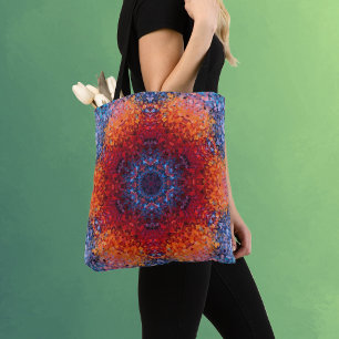 Tote Bag Digital Mandala rouge orange et bleu