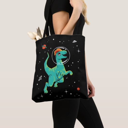 Tote Bag Dilophosaurus turquoise Et Orange Dinos Dans L'Esp (De près)