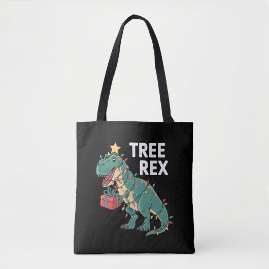 Tote Bag Dinosaur Arbre de Noël Rex Pyjamas de Noël Lumière (Devant)