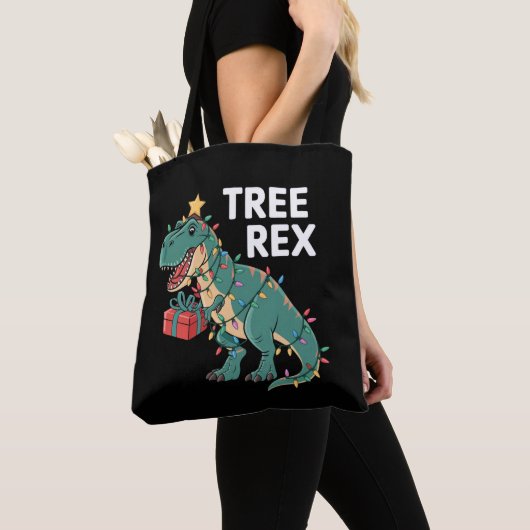 Tote Bag Dinosaur Arbre de Noël Rex Pyjamas de Noël Lumière (De près)