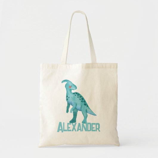 Tote Bag Dinosaure bleu aquarelle avec nom enfant (Devant)