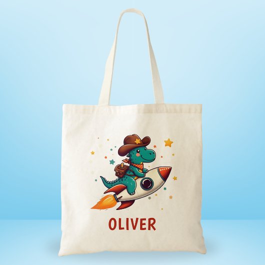 Tote Bag Dinosaure Cowboy Mignon à Bord d'une Fusée Spatial