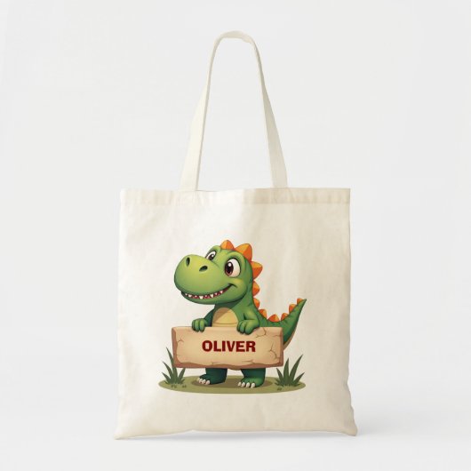 Tote Bag Dinosaure mignon avec nom Signal personnalisé (Devant)