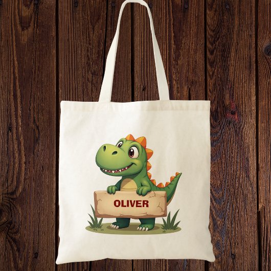 Tote Bag Dinosaure mignon avec nom Signal personnalisé