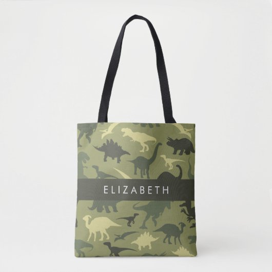 Tote Bag Dinosaure Motif, Dinosaur Silhouette, Votre Nom (Devant)