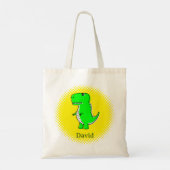 Tote Bag Dinosaure vert Nom personnalisé du dessin (Dos)